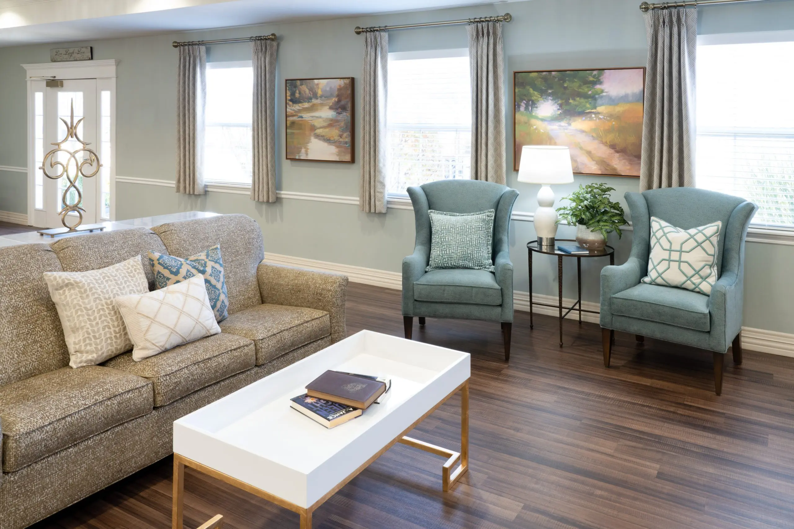 Open lobby with couch and chair