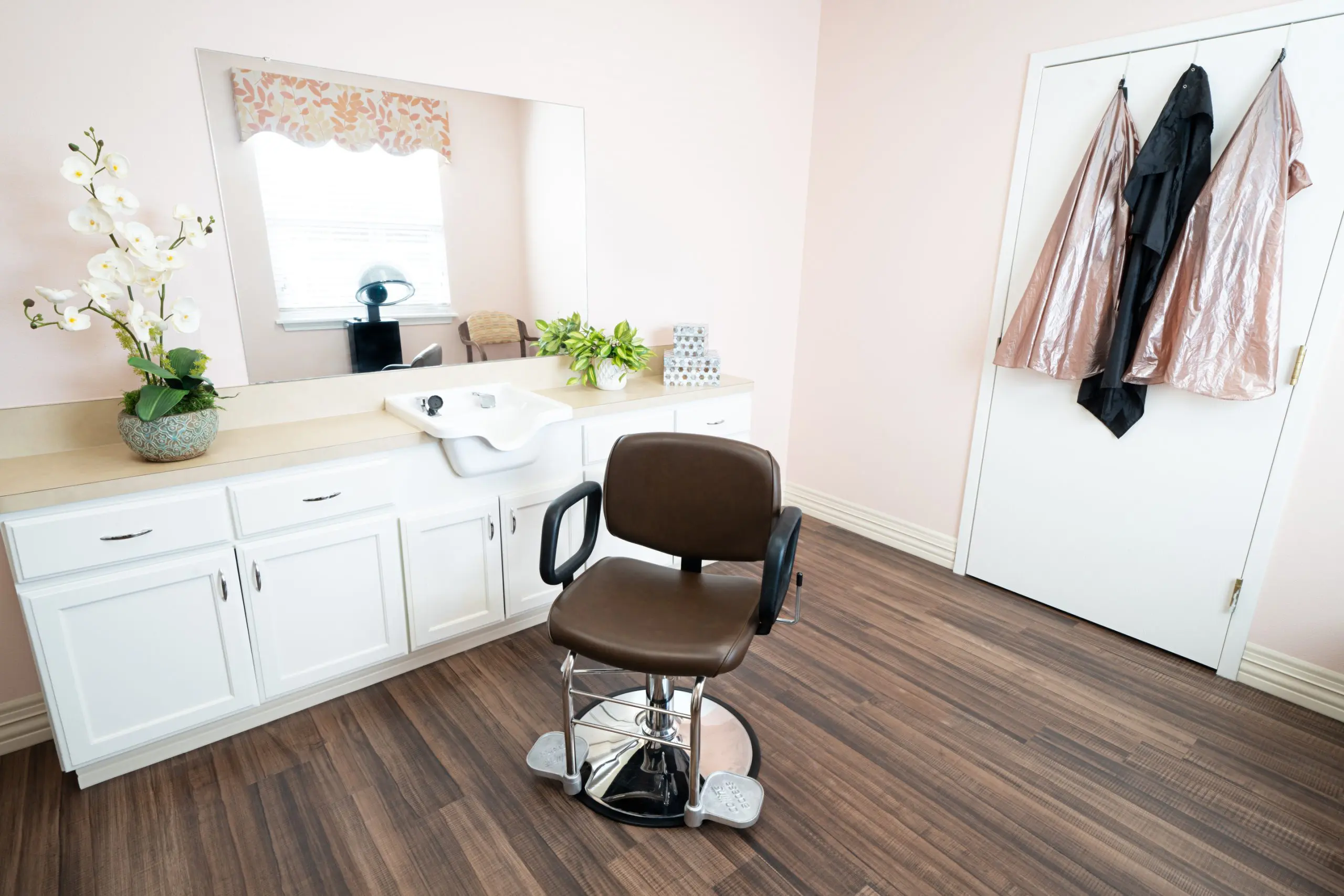 Salon chair with mirror
